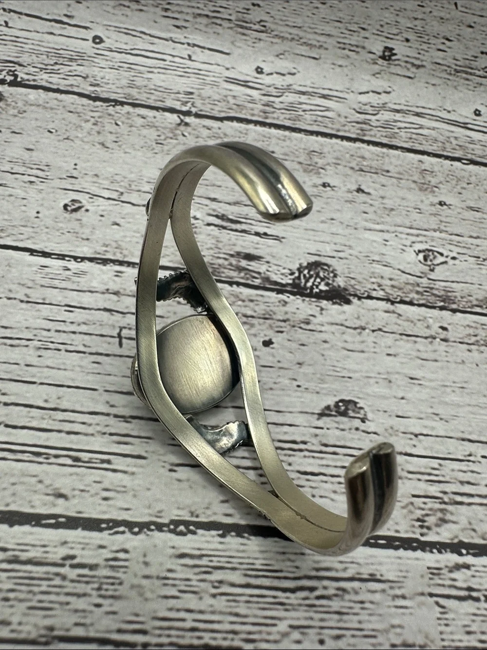 Silver Cuff Bracelet with Light Green Turquoise Stone